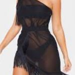 Pretty Little Thing Black Asymmetrical Fringe Beach Dress Photo 0