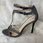 Brian Atwood  Laetitia‎ Glitter 4.5” Heels T-Strap Strappy  Party Metallic 8 Photo 4