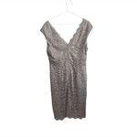 Marina Dress Scalloped Edges with Lace Overlay, Taupe, New with Tags Size 12 Photo 2