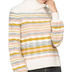 LILLA P Merino Wool Striped Turtleneck Sweater Sz Medium White Photo 0