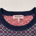 Juicy Couture Geo Knit Dress Front Slits Short Sleeve Mini Navy Pink Size Medium Photo 13