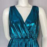 ZARA Dress Metallic Wrap Style Blue Size XS Disco Party Grecian Tie Retro V-Neck Photo 6