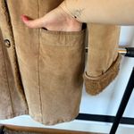 Vintage Leather Pennylane Coat Faux Fur Trim Longline Winter Heavy Hooded Medium Tan Photo 4