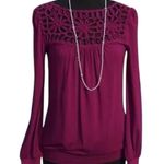Cache Peek A Boo Stretch Matte Jersey Top New Purple Plum Cherry Ruched NWT $118 Photo 0