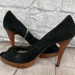 Steve Madden open toe leather heels black w/tan heels and soles sz 8 Photo 11