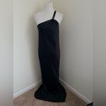 Norma Kamali  One Shoulder Bias Gown Maxi Dress Draped Back Satin Black Sz M Photo 4