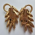 Napier Vintage 1960s White Milkglass Rhinestone Leaves Clip on Earrings Gold Photo 2