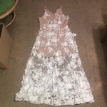 Dress the Population Sidney Floral Appliqué Illusion Sheer Gown White/Nude M Photo 3