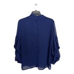 H&M  Wide Plumetti Blouse Royal Blue Polkka Dot Button Back Long Sleeve Size 6 Photo 4
