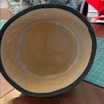 World Market woven raffia straw cloche hat with an olive green polka Photo 3