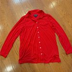 Lands' End Button Up Shirt Cherry Red Pockets Rayon Stretch Photo 0