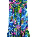 Plenty‎ Size 4 Dress Blue Neon Floral Bright Strapless Ruffle Built in Bra Photo 0