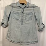 Talbots  Womens Size Medium Blue‎ Chambray Denim Pockets Classic Tunic Top Photo 0