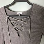 Splendid Sylvia Lace Up Ribbed Bodysuit Gray L Photo 2