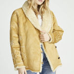 Free People NWT Driftwood tan faux suede Sherpa lined boho western penny lane coat jacket L Photo 0