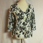 Ellen Tracy Floral V-Neck Blouse Lightweight Tie Sleeve Top Photo 5
