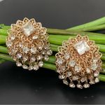 Unique Vintage  Gold-tone Rhinestones Waterfall Ornate Clip On Earrings 22g Photo 8