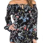 Parker  Cloud Woodland Silk Off-the-Shoulder Long Sleeve Romper Black Women's XS Photo 0