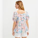 Loft Blouse Garden Lacy Tiered Square Neck Top Pink Floral Short Sleeve Large Photo 1