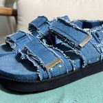 MINT VELVET Denim Raw Edge Sandals Women EU39 US8.5 Blue Platform Grunge Boho Size 8.5 Photo 2