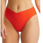 Bar III Hot Tamale Red Micro Rib High-Waist Bikini Bottom Crossover Waist XL Photo 0