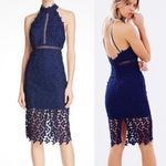 Bardot ‎ navy blue Gemma lace floral embroidered halter cocktail dress size small Photo 1