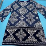 Studio One  New York Women's Blue Patterned Dress 3/4 Length Bell Sleeves Size XL Photo 6