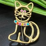 Vintage Unsigned Gold Tone Adorable Kitty Cat Brooch Photo 0