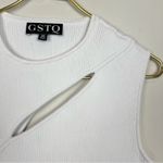 GSTQ White Ribbed Sleeveless Cutout Knit Stretch Top Size XS White Photo 5