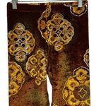 JONATHAN ASTON Copper Gold Foil Leaf Print Ankle Legging Pant EUC XS Brown Photo 3