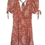 Sienna Sky Rust Red Floral Smocked Puff Sleeve Mini Dress Women’s Small Photo 1