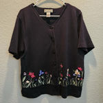 Bechamel Vintage Womens L Embroidered Short Sleeve Cardigan‎ Top Spring Floral Black Size L Photo 0