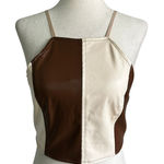 SheIn Brown/Cream Color Blocked Faux Leather Crop Top Women's Size Small 10-16-2 Photo 0