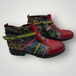 Socofy Womens Size 39 US 8 Artsy Leather Ankle Boots Multicolor Boho Chic Hippie Red Photo 14