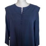 Tom and Linda Platt Dress Silk Button Up Sheath Shift Dress, Navy, Size Medium Photo 2