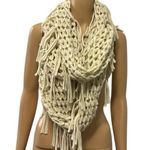 Steve Madden  Cream Metallic Gold Open Knit Fringed Infinity Scarf Photo 0
