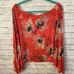 Free People We the free- FP Orange birds of paradise bell sleeve off the shoulder top XS Photo 2