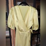 ZARA maxi dress silky satin butter yellow puff sleeve wrap tie front black tie Photo 3