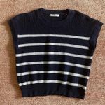 Moon Madison Navy White Striped Sleeveless Knit Sweater Size Small Cotton Blend Photo 0