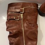 Shoe dazzle, brown scrunched boots with gold buckles and zippers size 10 Photo 1