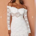 Selfie Leslie NWT  DOVE OFF-SHOULDER FRILL TRIM LACE MINI DRESS WHITE small Photo 3