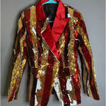 European Style Women Luxury Suit Bright Sequins Design Coat Small NWOT Red Photo 0