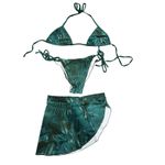 Unbranded Green Tropical Floral 3 Piece Triangle String Bikini Swimsuit Set XL Photo 1