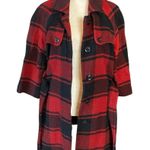 Gap red black plaid flannel mid length button down collared 3/4 sleeve coat M Photo 6