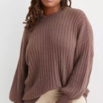 Aerie  Chocolate Ribbed Crew Neck Sweater Photo 0