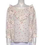 Love Shack Fancy  Cream & Pink Floral Print Ruffle Blouse Photo 8