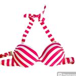 Mossimo Supply Co MOSSIMO Halter Bikini Top Hot Pink Stripes Padded removable U-Hook back, Sz Lg Photo 5