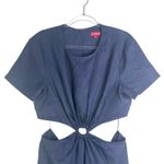 Staud Epona Sheath Dress Large Ring Detail Short Sleeve Cutout Linen Mini Navy L Blue Photo 5