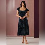 Azazie Atelier Sadie Midnight Midi Dress Floral Velvet Sweetheart NWT Custom XL Photo 5