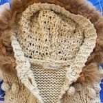 Hooded Boho Macrame Crochet Chunky Sweater Vest w Removable Faux Fur Collar Trim Brown Size M Photo 8